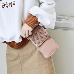 Women Clutch Hollow Out Phone Bag Wallets Flap Touch Screen Phone Shoulder Bag