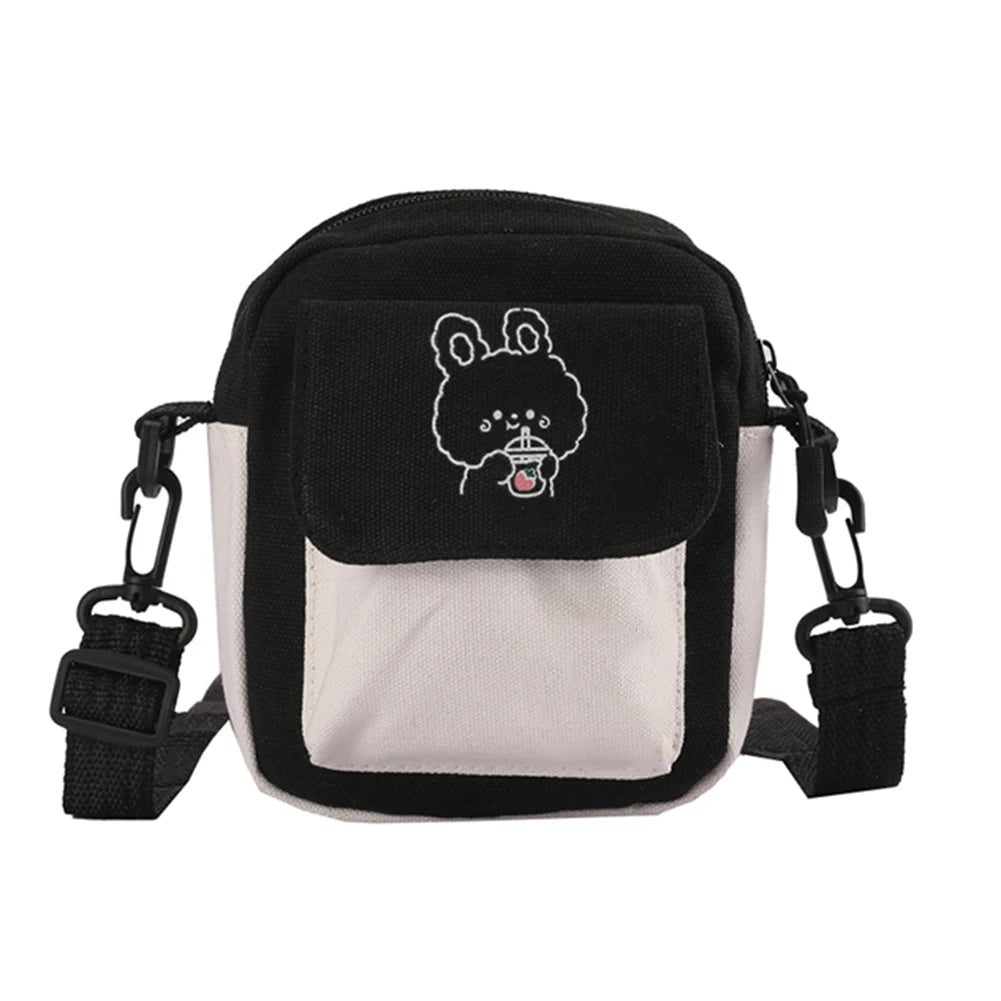 Cartoon Print Canvas Crossbody Bag Mini Handbag Flap Purse