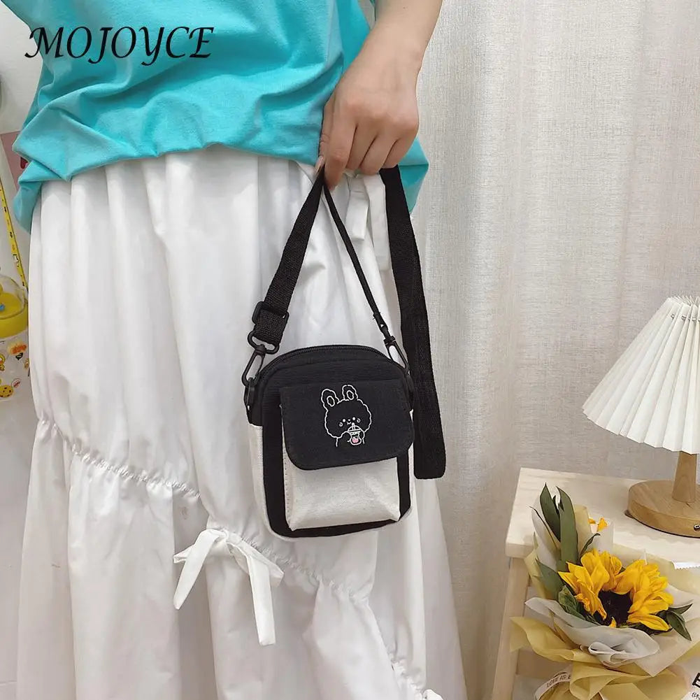 Cartoon Print Canvas Crossbody Bag Mini Handbag Flap Purse