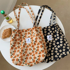 Women Corduroy Shoulder Bag Soft Reusable Shopping Bag Ladies Large Capacity