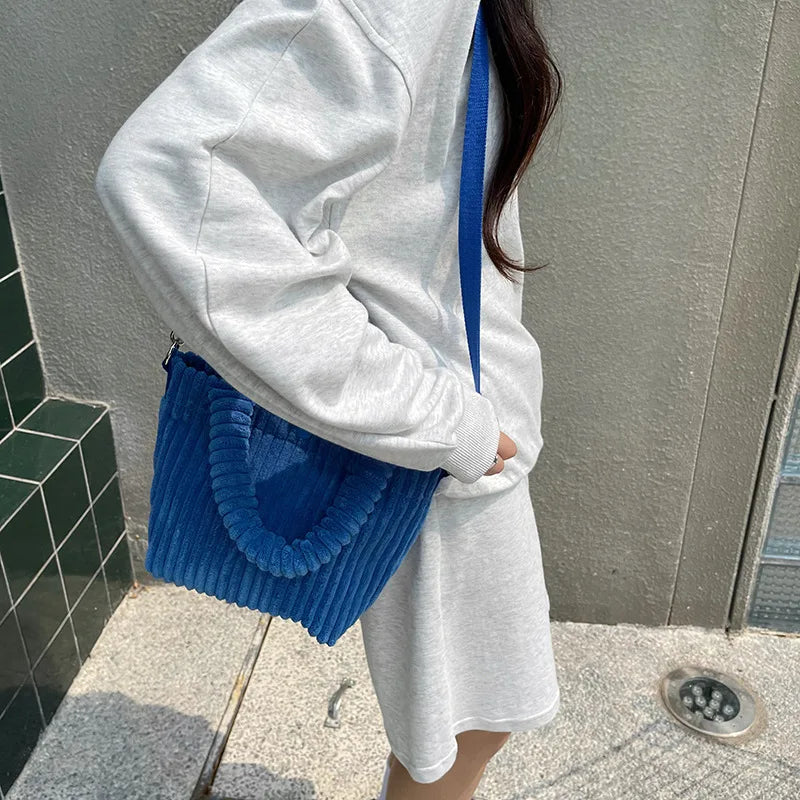 Women Corduroy Canvas Shoulder Bag Eco Cloth Handbag Tote Grocery Reusable