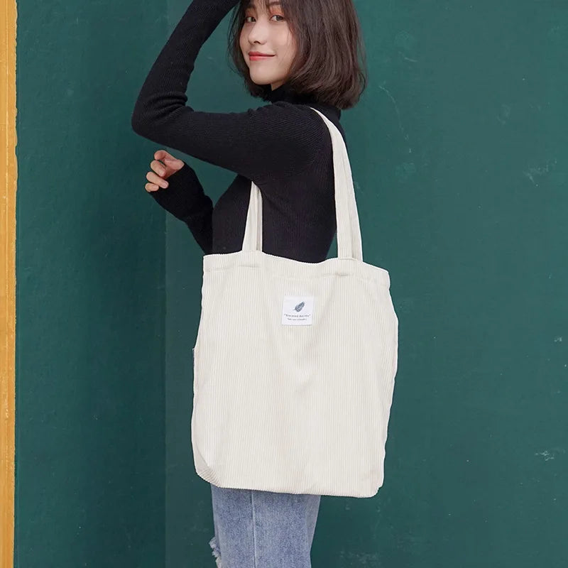 Women Corduroy Canvas Tote Handbag Female Shoulder Bags