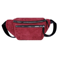 Women Corduroy Large Waist Bag Causal Zipper Chest Bag Warm Canvas Fanny Pack