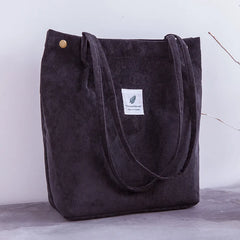 Women Corduroy Shopping Bag Canvas Shoulder Bag Foldable Eco Tote
