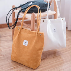 Women Corduroy Shopping Bag Canvas Shoulder Bag Foldable Eco Tote