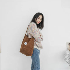 Corduroy Shopping Bag Canvas Shoulder Handbag Eco Tote