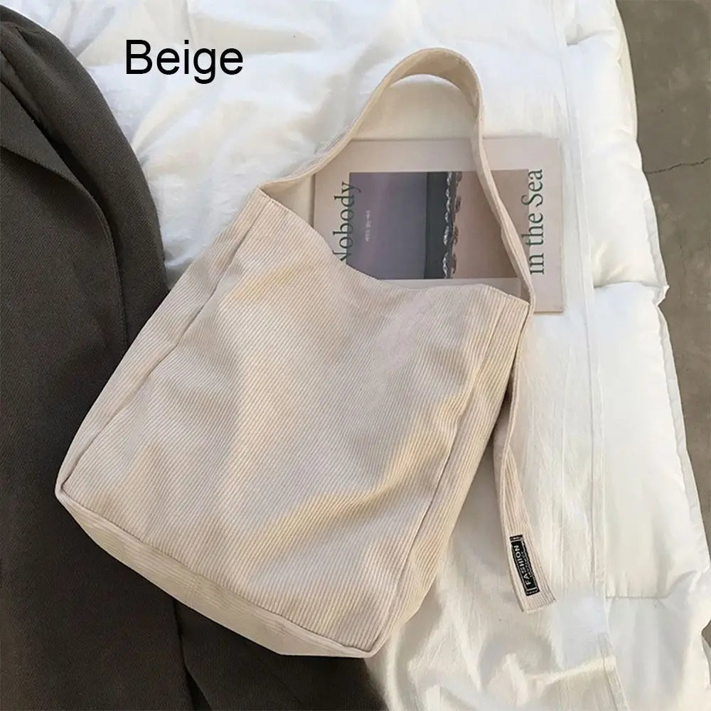 Women Corduroy Shoulder Bags Soft Handbags Tote Bags Girls Students Large