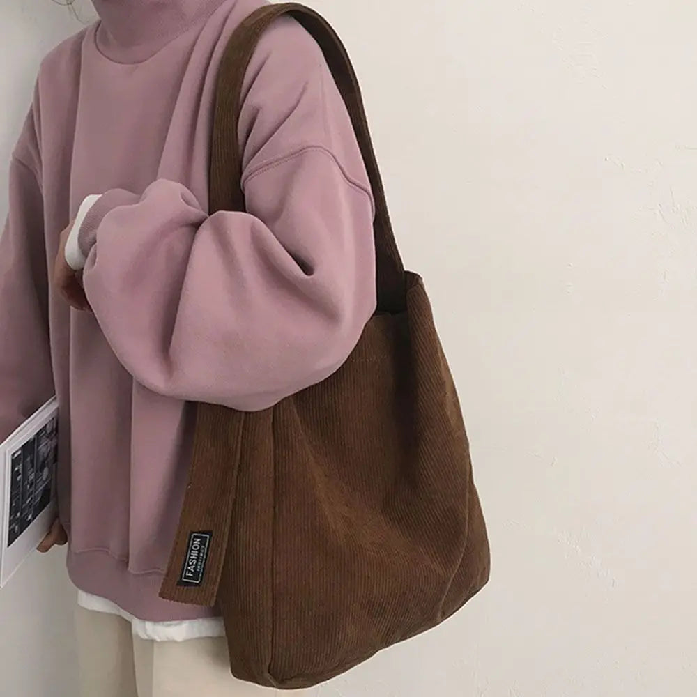 Women Corduroy Shoulder Bags Soft Handbags Tote Bags Girls Students Large