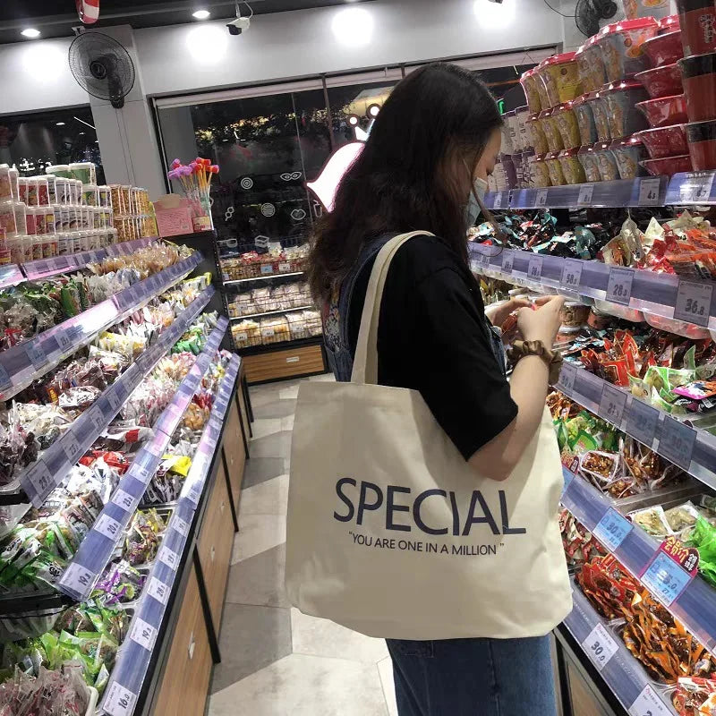 Women Cotton Shoulder Shopper Bags Characters Printing Purses Handbag