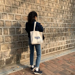 Women Cotton Shoulder Shopper Bags Characters Printing Purses Handbag