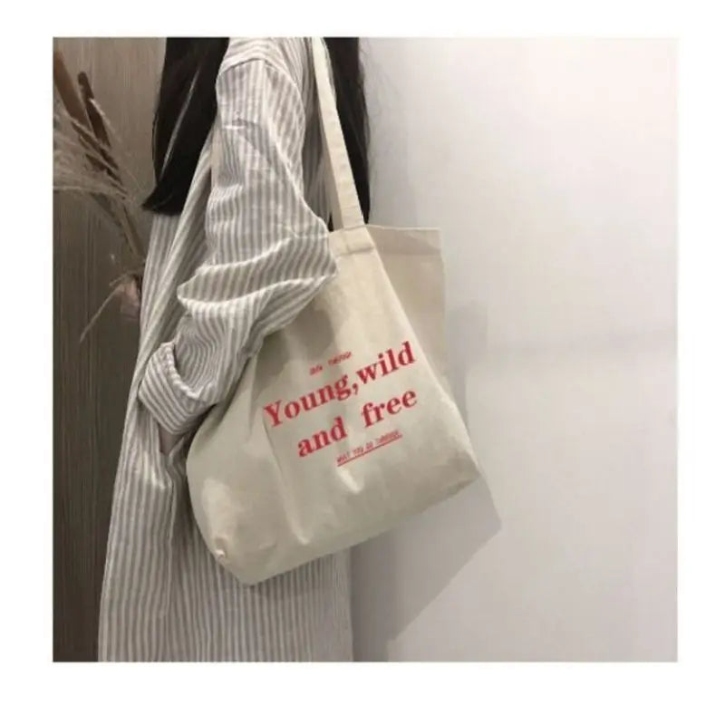Women Cotton Shoulder Shopper Bags Characters Printing Purses Handbag