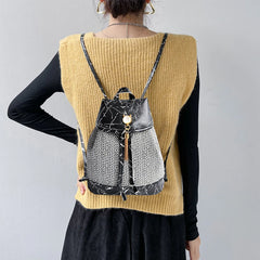 Women Stone Pattern Tassel Backpack Anti-theft Weave Small Bag