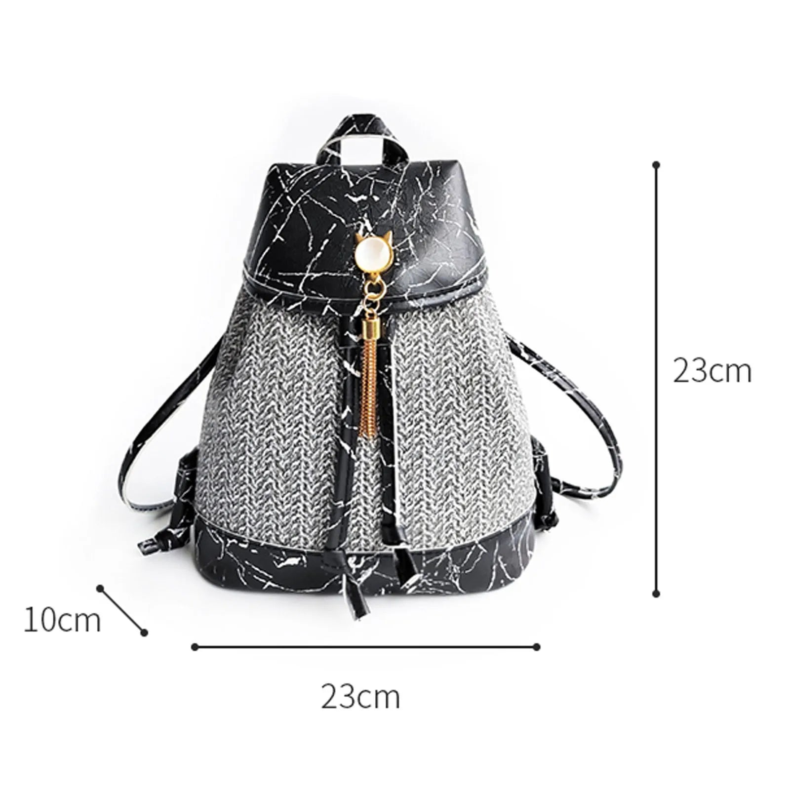 Women Stone Pattern Tassel Backpack Anti-theft Weave Small Bag