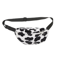 Women Cow Print Plush Waist Fanny Pack Travel Bag LX9F