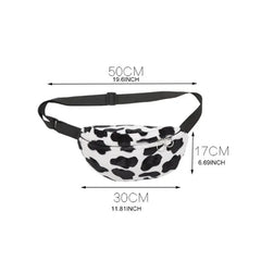 Women Cow Print Plush Waist Fanny Pack Travel Bag LX9F