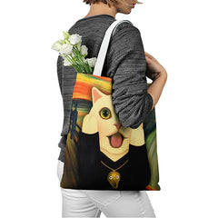 Women Creative Cat Print Tote Canvas Bag with Pocket