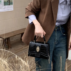 Crocodile Pattern Square Shoulder Bag Clutch Purse Vintage Crossbody Bag