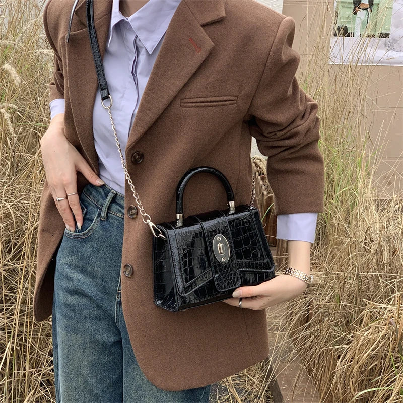 Crocodile Pattern Square Shoulder Bag Clutch Purse Vintage Crossbody Bag