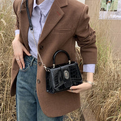 Crocodile Pattern Square Shoulder Bag Clutch Purse Vintage Crossbody Bag