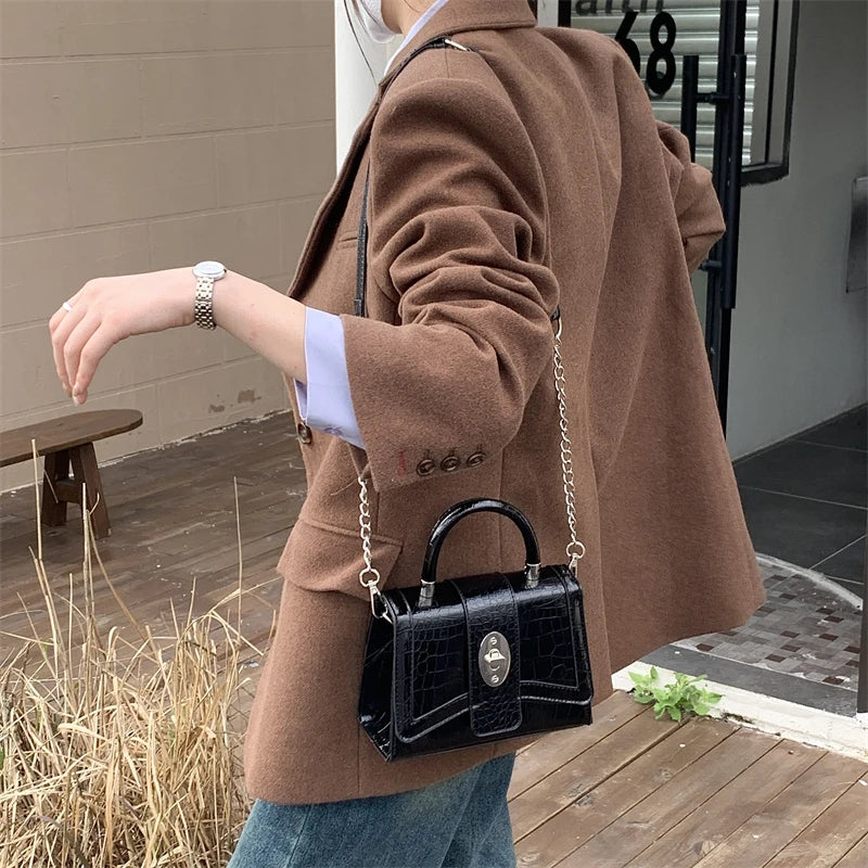 Crocodile Pattern Square Shoulder Bag Clutch Purse Vintage Crossbody Bag