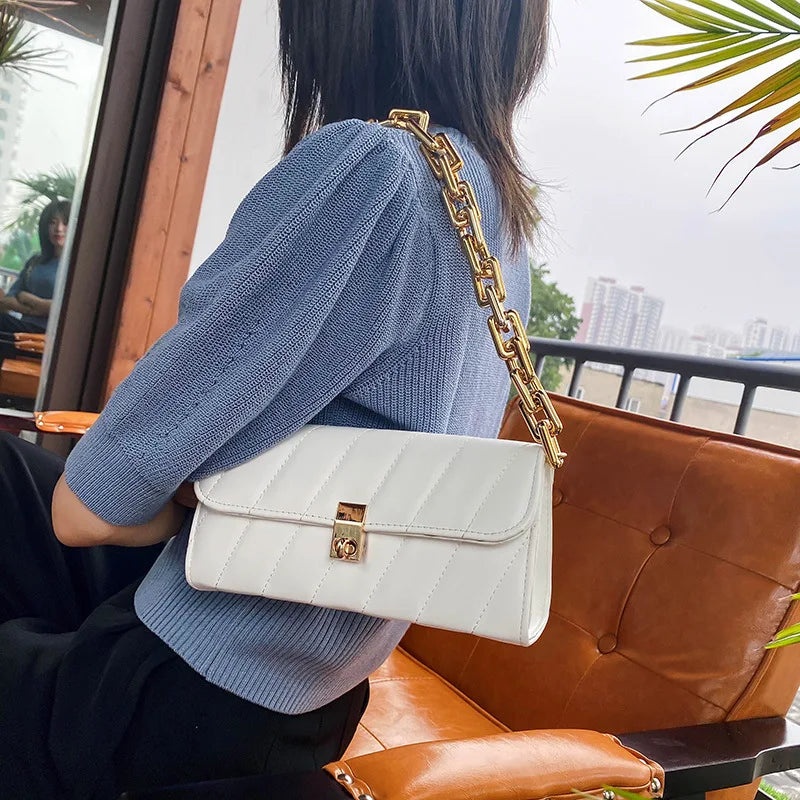 Weave Flap Crossbody Bag with Chain Shoulder Messenger - Women Handbag