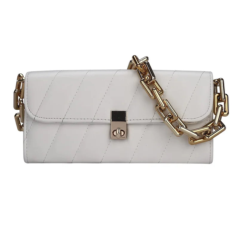 Weave Flap Crossbody Bag with Chain Shoulder Messenger - Women Handbag