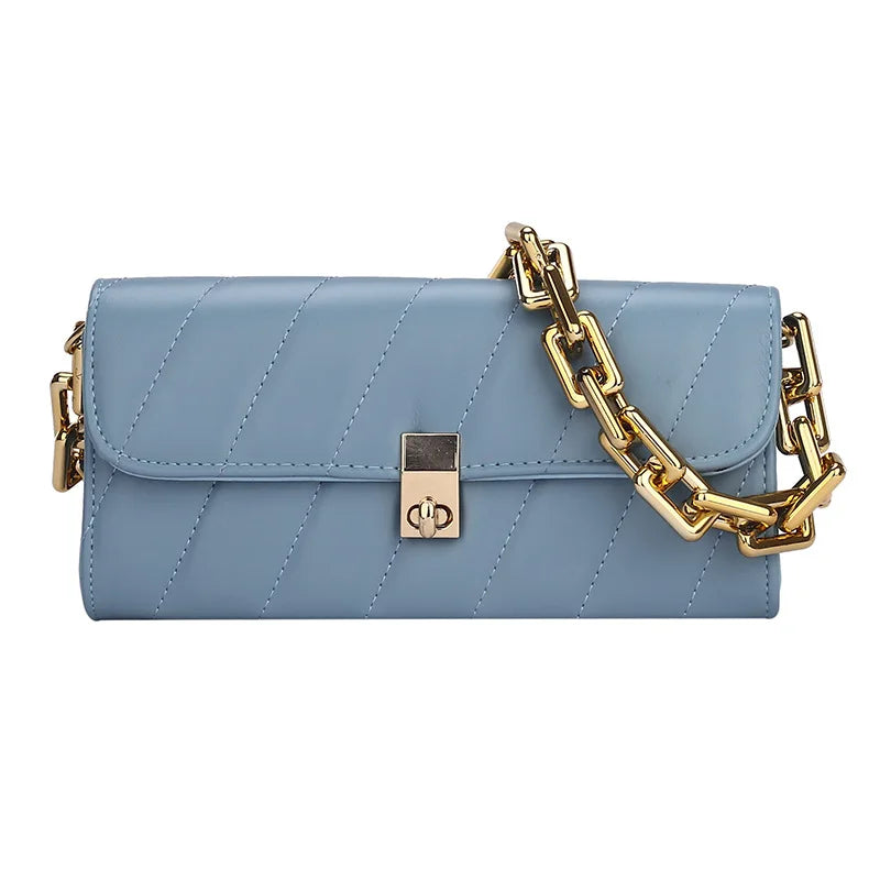 Weave Flap Crossbody Bag with Chain Shoulder Messenger - Women Handbag