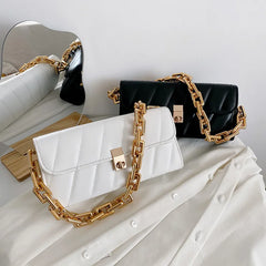 Weave Flap Crossbody Bag with Chain Shoulder Messenger - Women Handbag