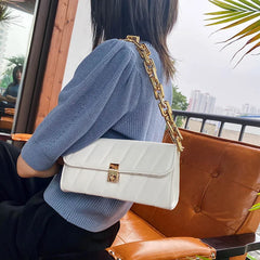 Weave Flap Crossbody Bag with Chain Shoulder Messenger - Women Handbag
