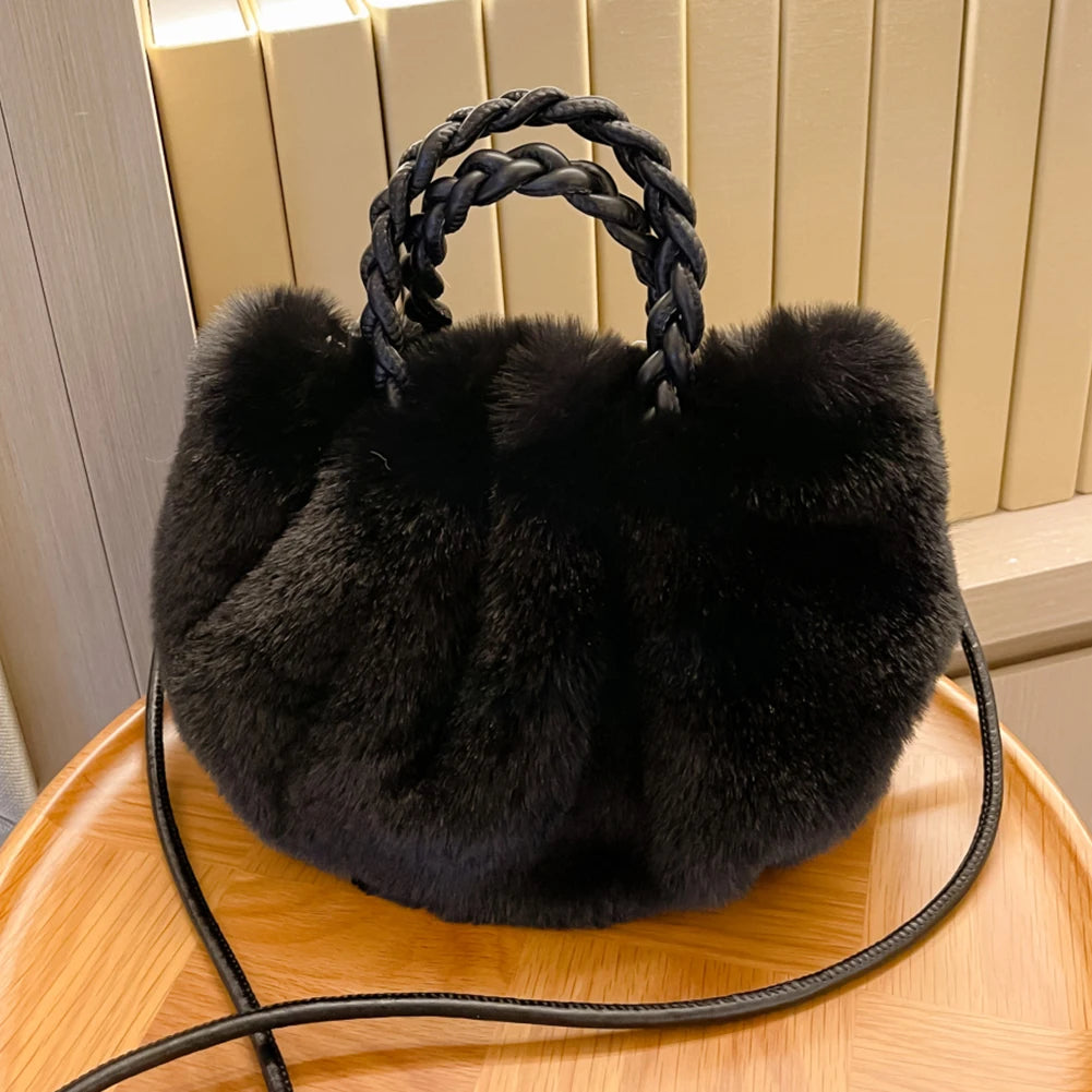 Plush Crossbody Handbag Soft Solid Shopper Travel for Office Lady