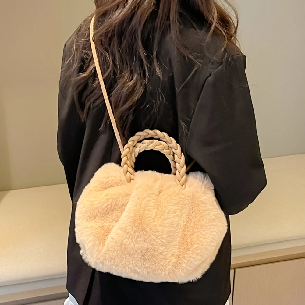 Plush Crossbody Handbag Soft Solid Shopper Travel Office Lady