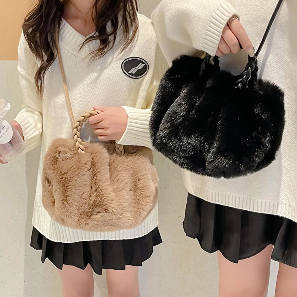 Plush Crossbody Handbag Soft Solid Shopper Travel Office Lady