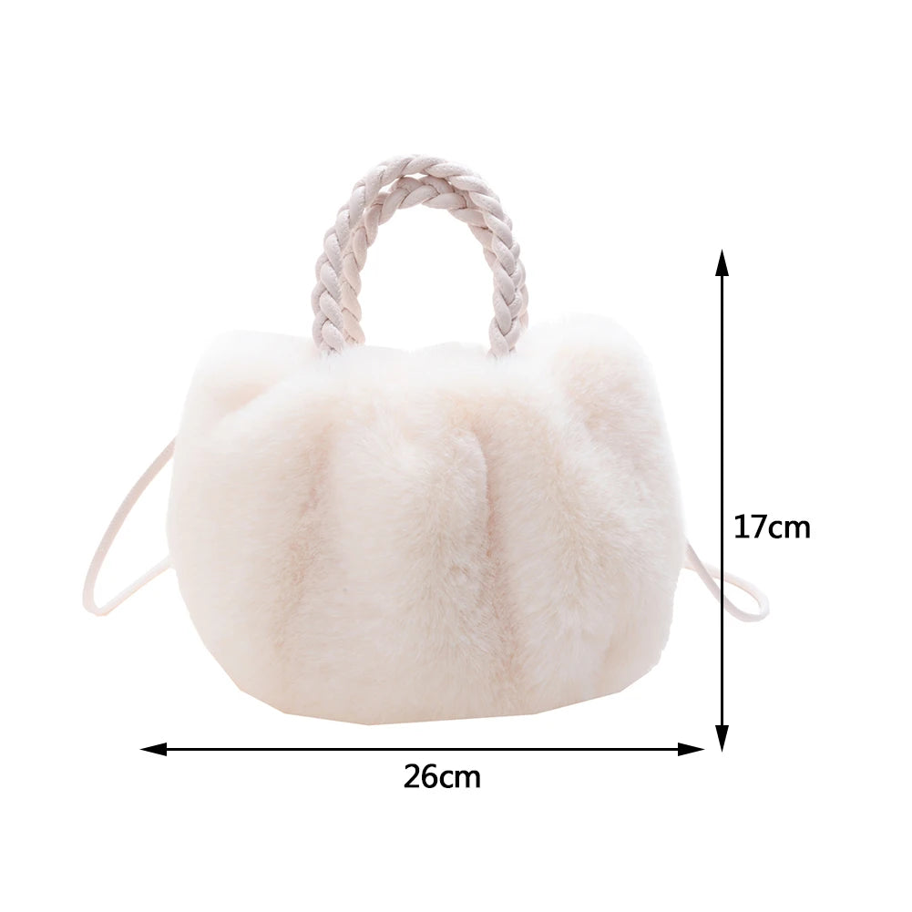 Plush Crossbody Handbag Soft Solid Shopper Travel Office Lady