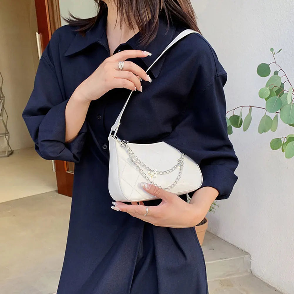 Women Crossbody Bag Leather Shoulder Bag with Chains Zipper Messenger Bag
