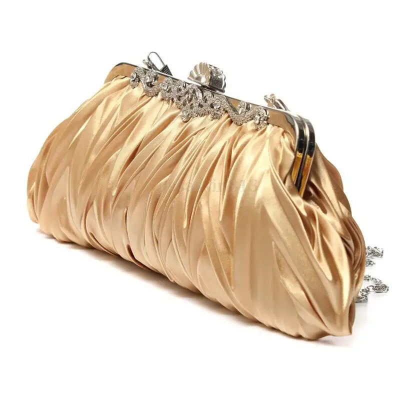 Crystal Satin Evening Clutch Bag Chain Rhinestones Party Crossbody Purse