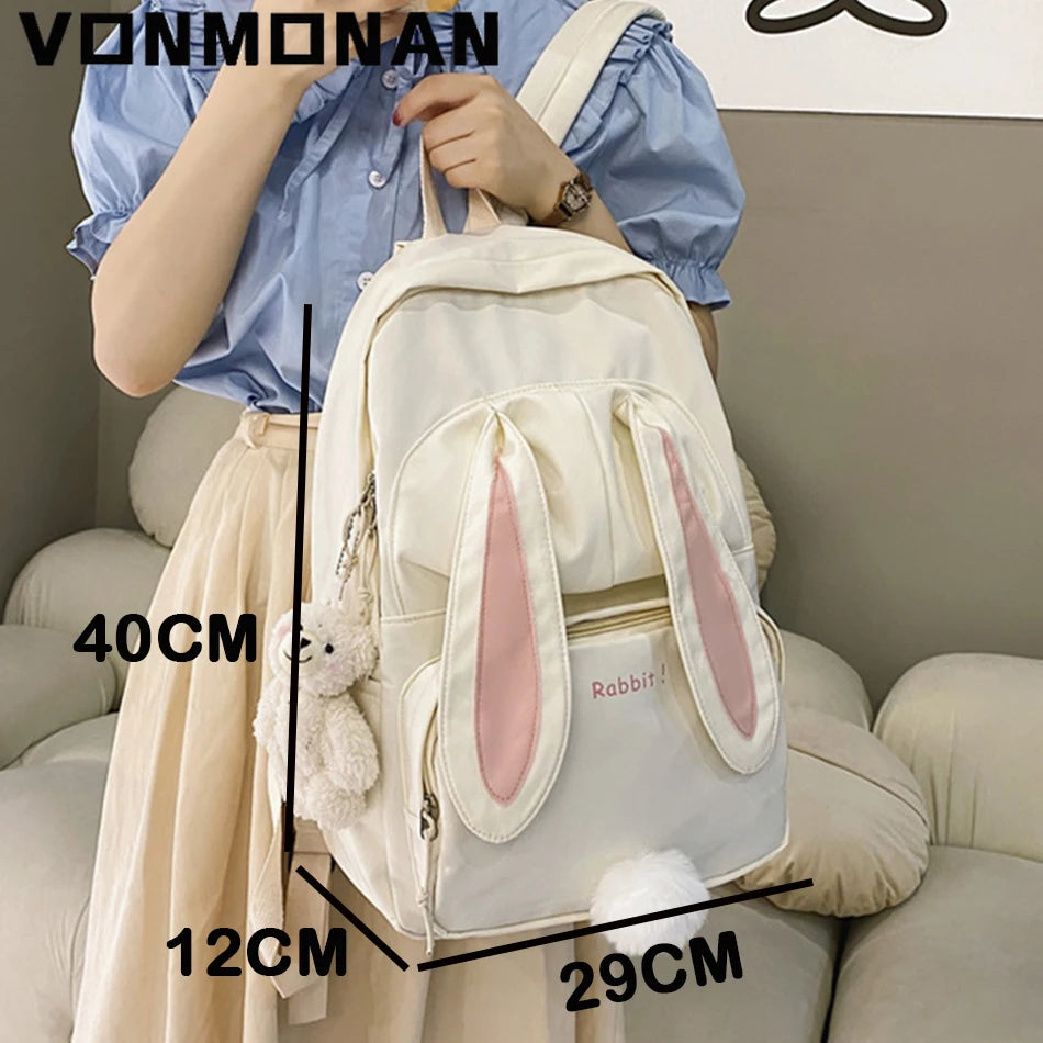 Waterproof Nylon Backpack Purse for Girls Large Capacity Cartoon Rabbit
