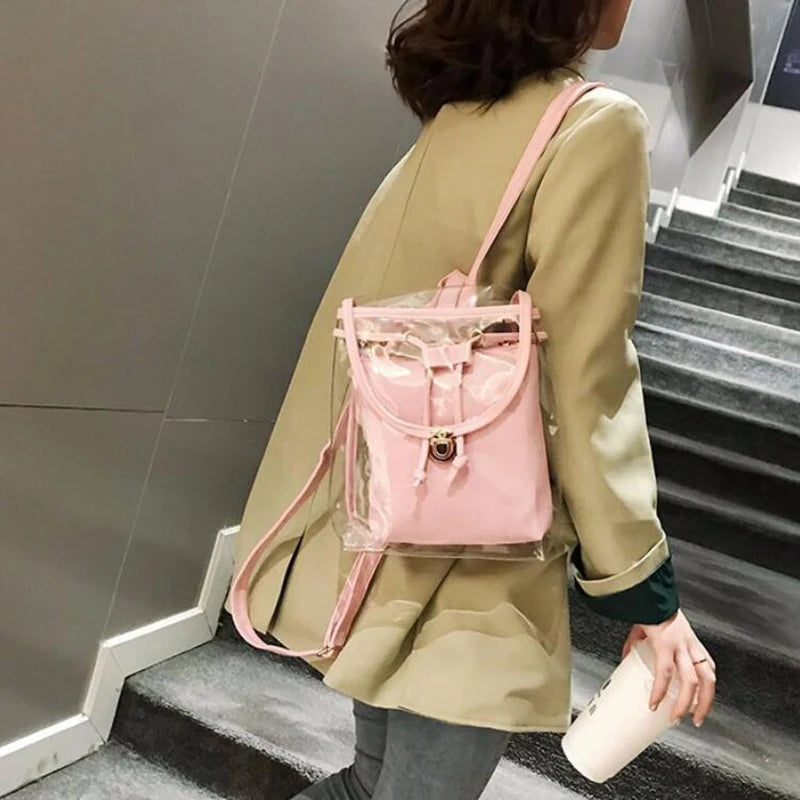 Clear Transparent Women Backpacks for Students Girls Schoolbags