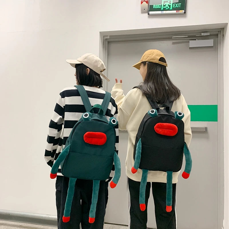 Funny Frog Backpack for Women, Cute Ugly Cartoon Student School Bag