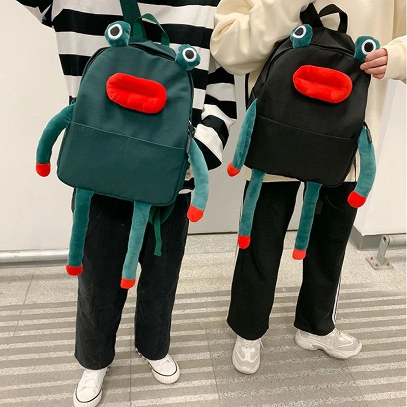 Funny Frog Backpack for Women, Cute Ugly Cartoon Student School Bag