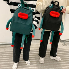 Funny Frog Backpack for Women, Cute Ugly Cartoon Student School Bag