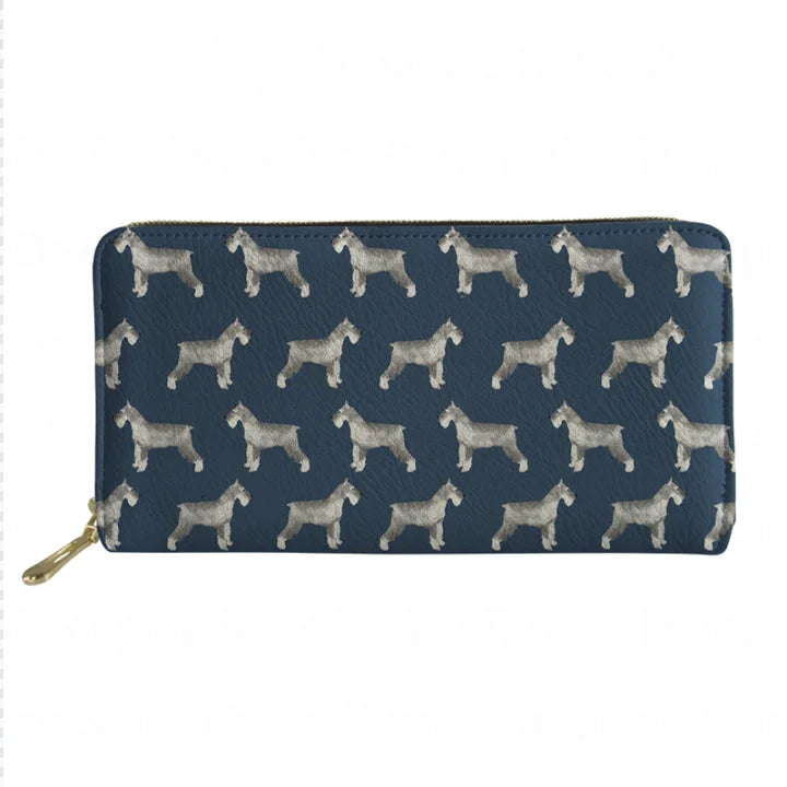 Women Schnauzer Pattern Slim Wallet Mobile Money Bag Ladies PU Leather Purse