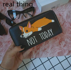Women Schnauzer Pattern Slim Wallet Mobile Money Bag Ladies PU Leather Purse