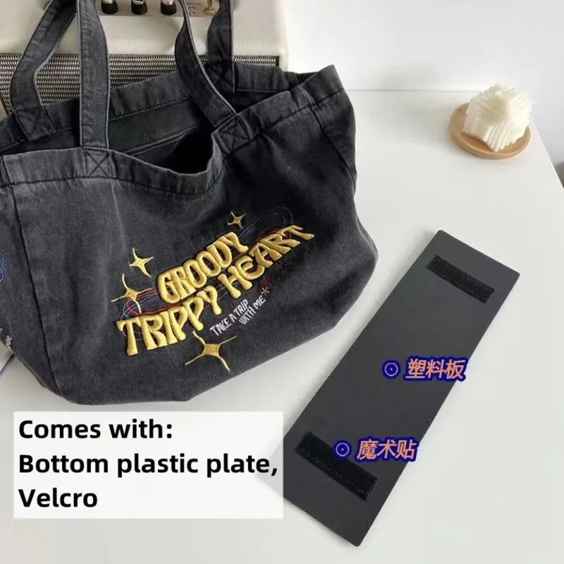 Embroidered Denim Shoulder Bag for Women Large Capacity Travel Tote