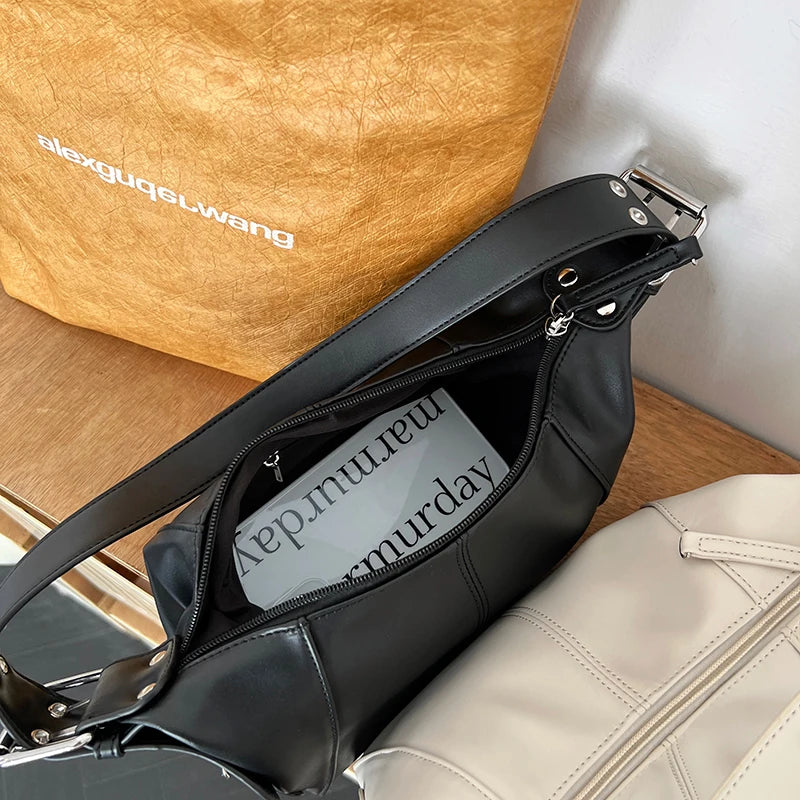 Soft PU Leather Hobo Shoulder Bag with Rivets