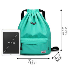 Women Drawstring Backpack with Shoe Pocket Water Resistant Nylon String Bag