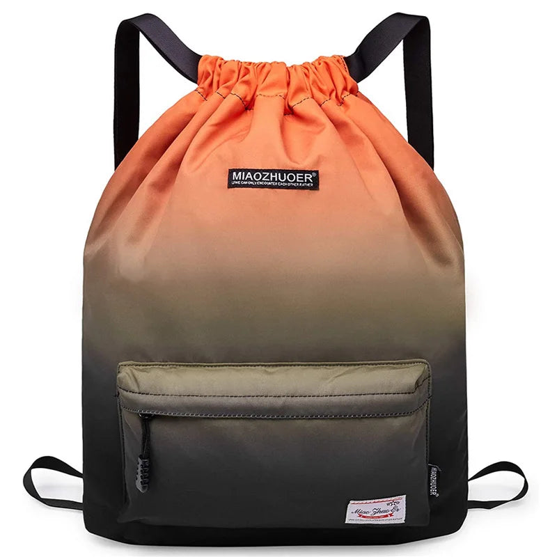 Women Drawstring Backpack with Shoe Pocket Water Resistant Nylon String Bag