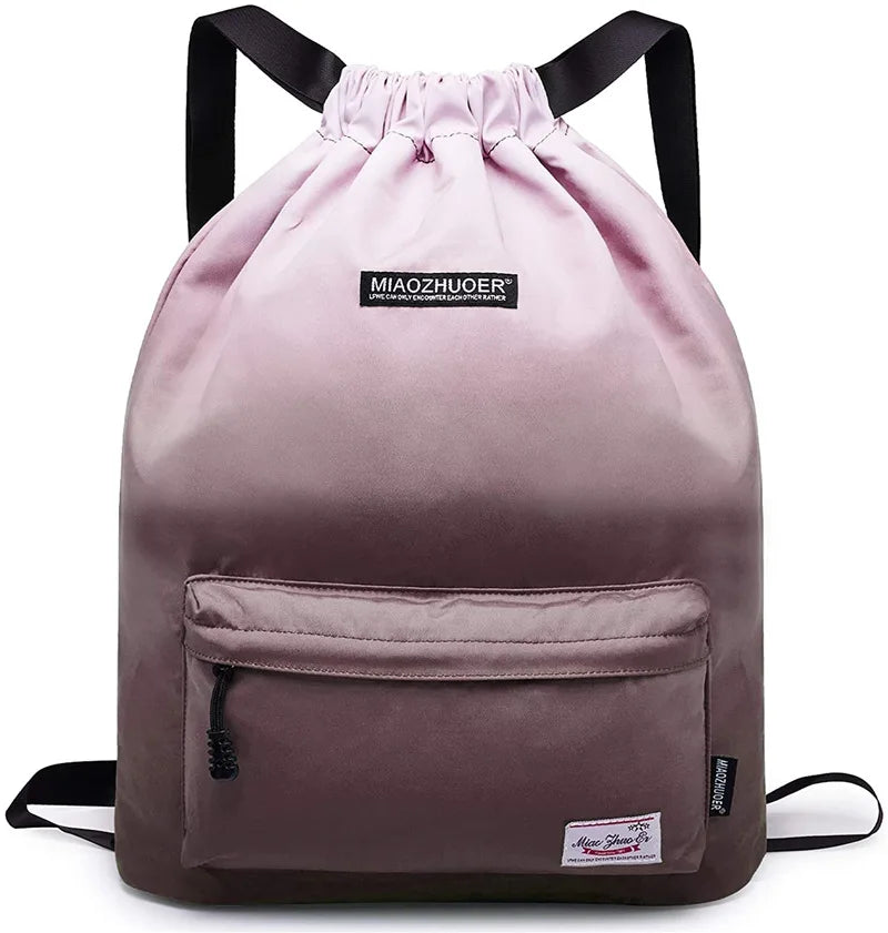 Women Drawstring Backpack with Shoe Pocket Water Resistant Nylon String Bag