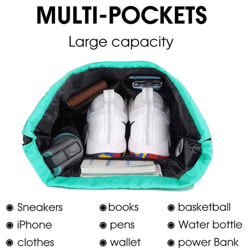 Women Drawstring Backpack with Shoe Pocket Water Resistant Nylon String Bag