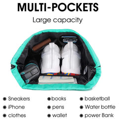 Women Drawstring Backpack with Shoe Pocket Water Resistant Nylon String Bag