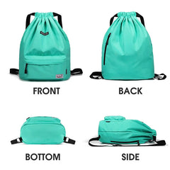 Women Drawstring Backpack with Shoe Pocket Water Resistant Nylon String Bag